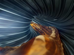 Close-up fuel and oil passing through an iron pipe. Automobile maintenance concept. 3D Rendering