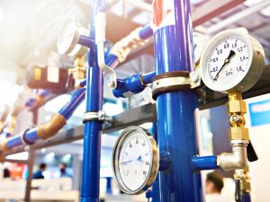 Picture of Manometer and temperature sensor. Pressure and temperature sensors on the pipeline.